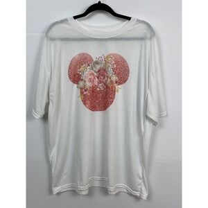 Gildan Mickey Mouse Floral Glitter Graphic T-Shirt‎ Women's 2XL